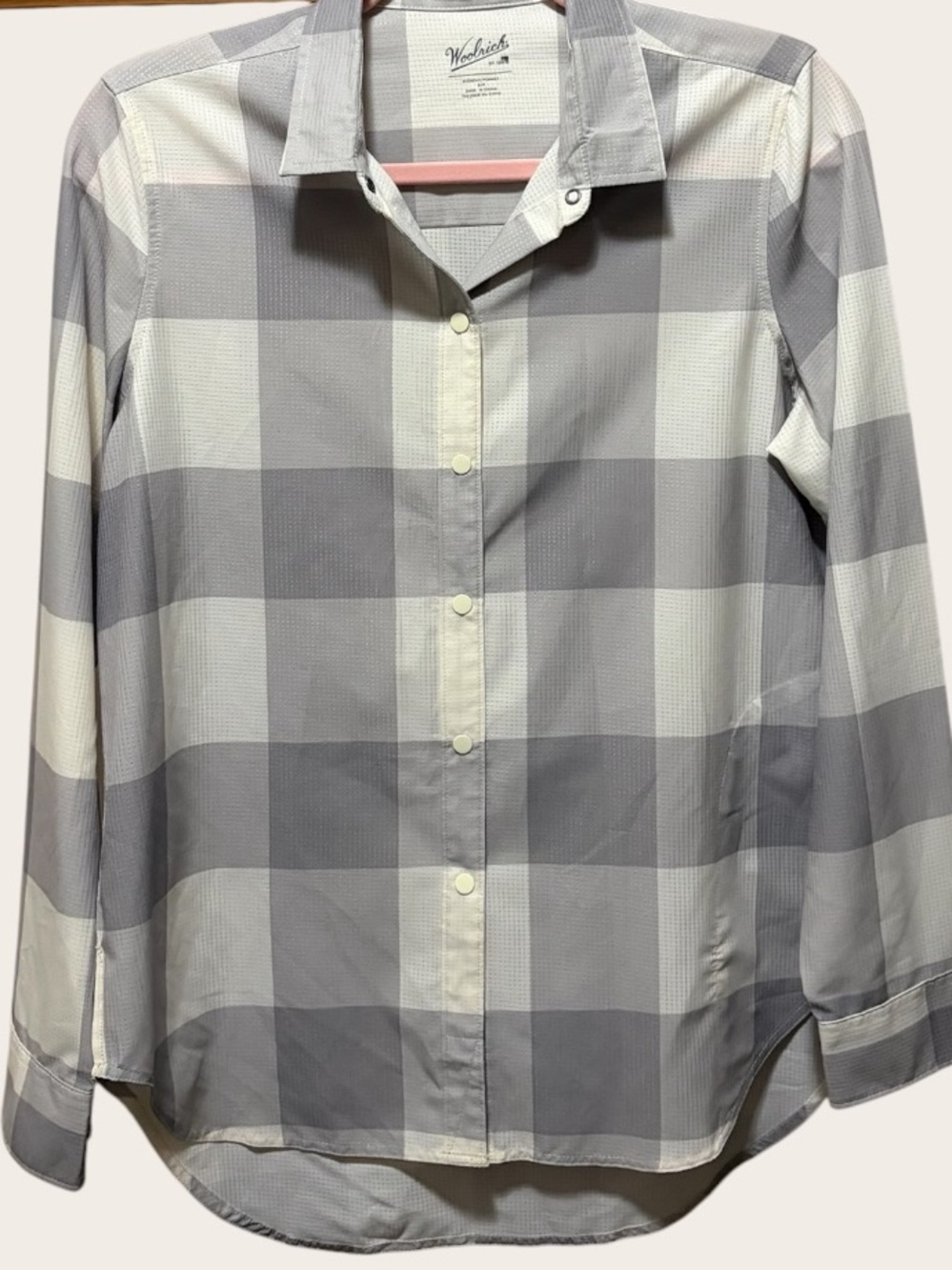 Woolrich Gray White Plaid Shirt Women’s Small Button Front Stretch